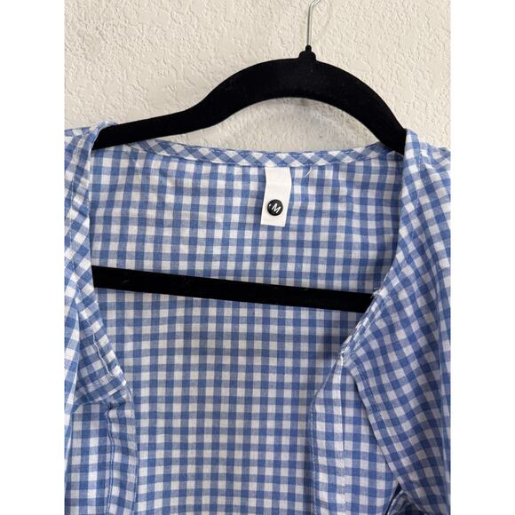 NWOT Women's Checkered Blue Tie Front Top White Country Retro Feminine Medium - Picture 10 of 13